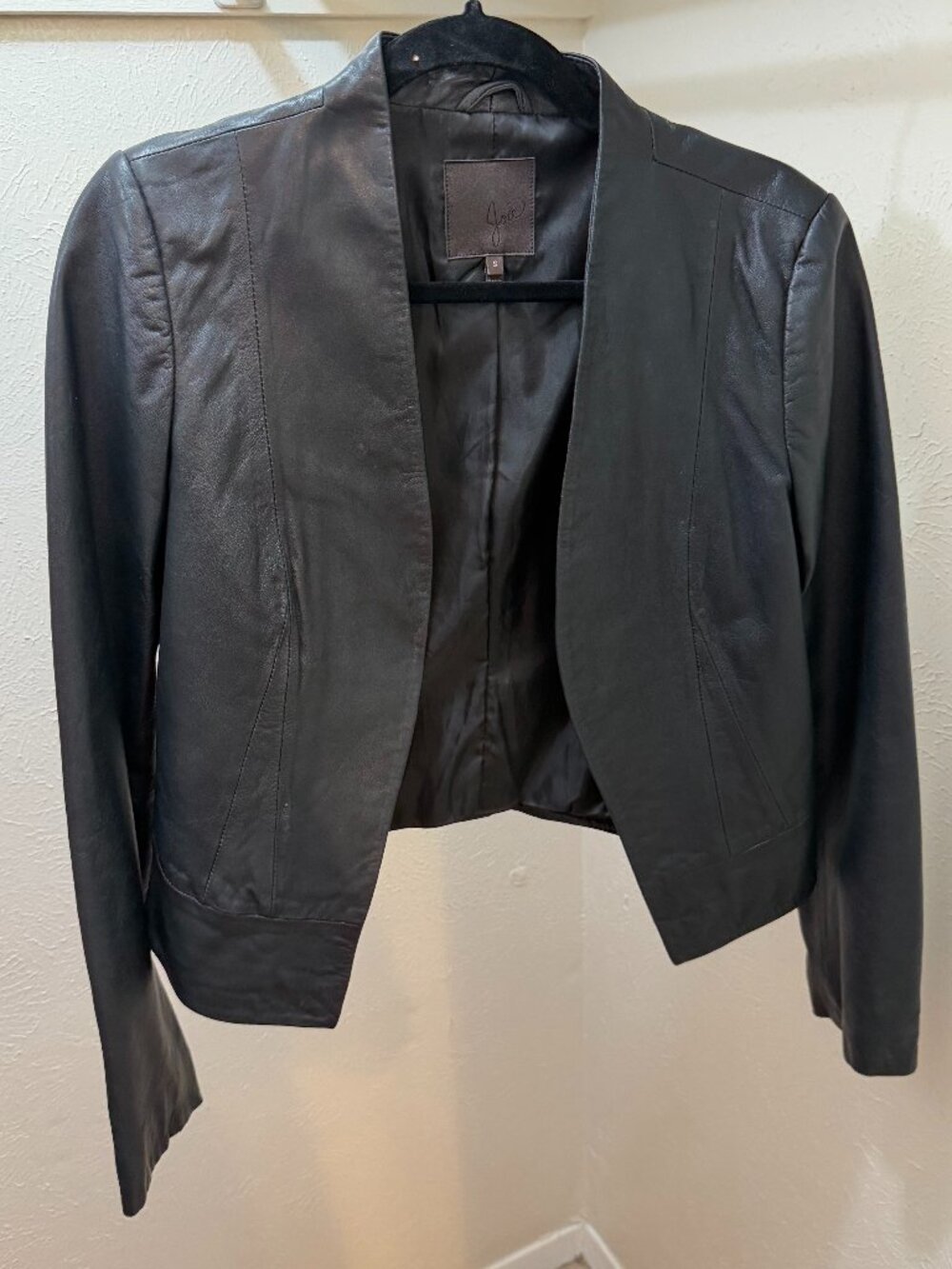 Joie Black Leather Cropped Open Front Jacket - Size S
